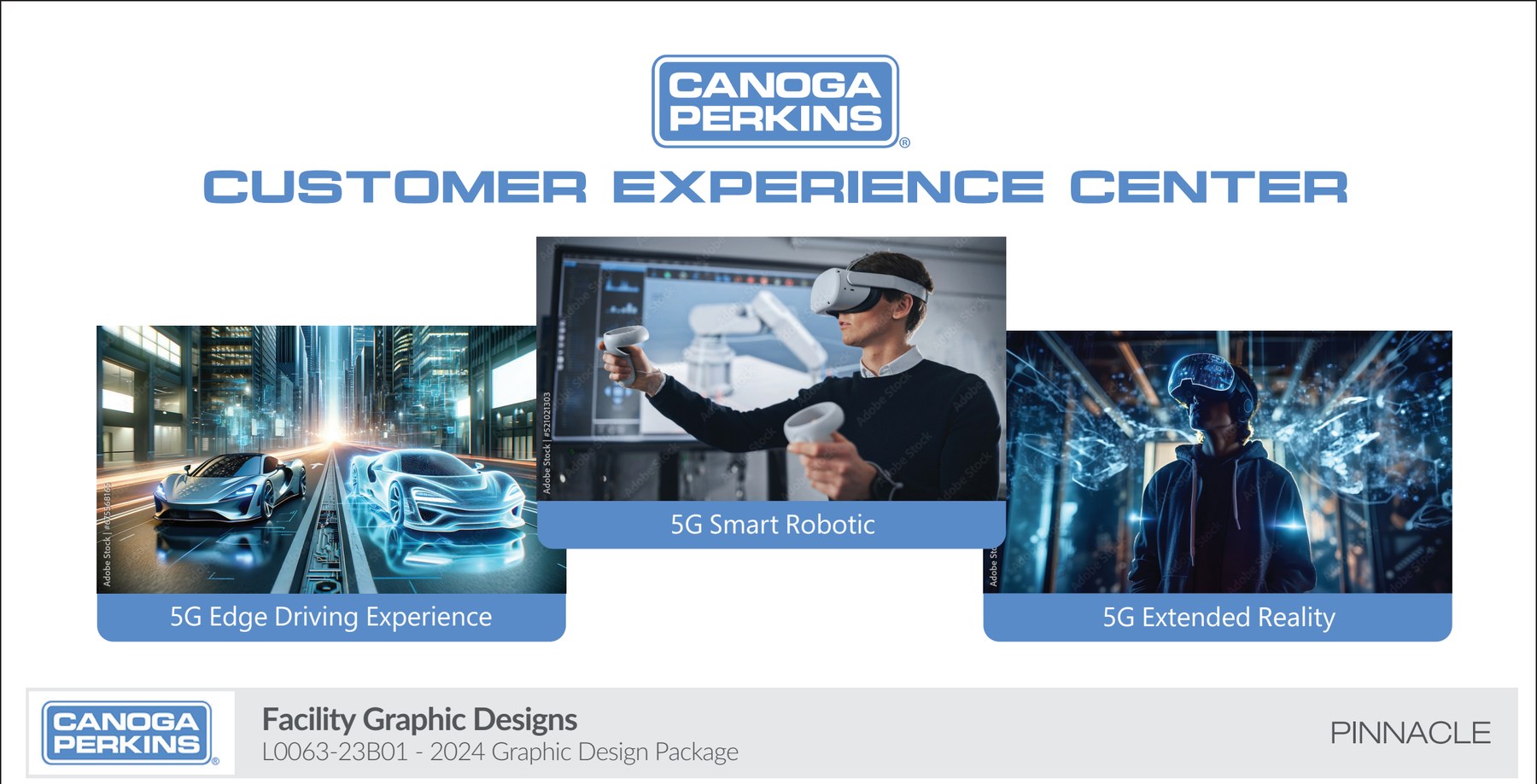 Canoga Perkins Customer Experience Center hero panel — 5G Edge Driving · Smart Robotic · Extended Reality